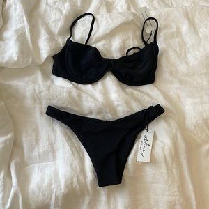 Frankie's Bikinis Black Ribbed Underwire Bikini Set